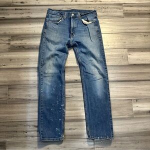 Levi men’s 505 denim jeans distressed faded bleach stain size 32 waist 32 length